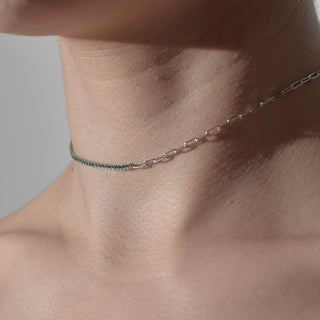 CADENA ALISA PLATEADO|VERDE