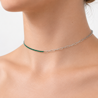 CADENA ALISA PLATEADO|VERDE